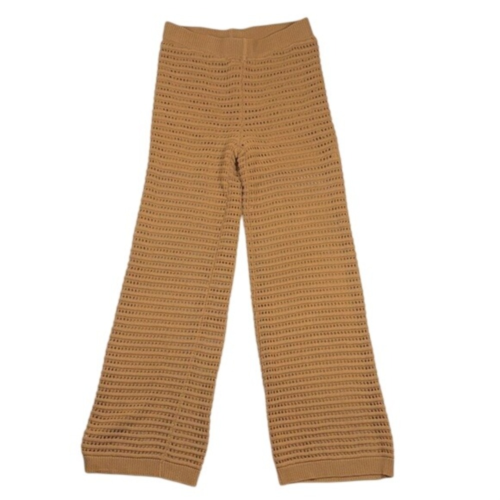 Forever 21‎ Womens Crochet Knit Wide Leg Pants Camel Brown Pointelle Size M